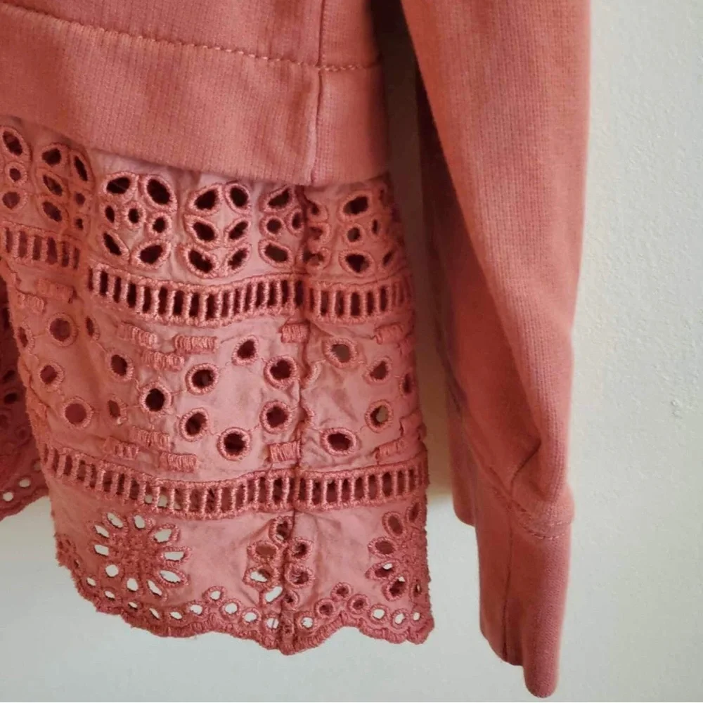 J. Crew Eyelet Lace Trimmed Scoop Neck Sweatshirt Size Small